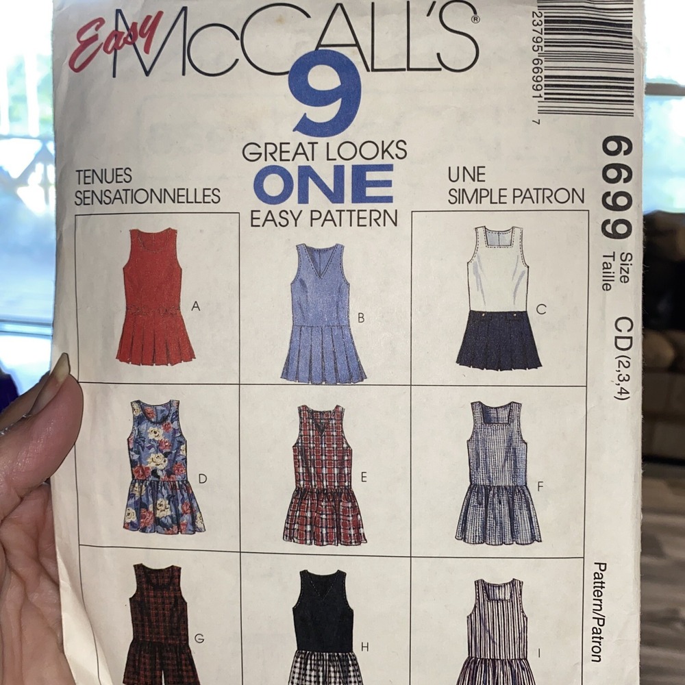 McCalls 6699 Vintage 90s Girls Jumper Split Skirt Jumpsuit Sewing Pattern 2-4